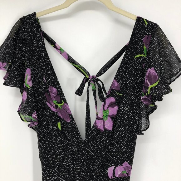Urban Outfitters Gratilda Ruffle Black Purple Floral  Print backless Jumpsuit 2 - Picture 6 of 16